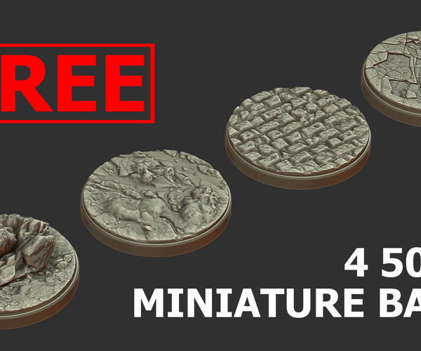 ArtStation FREE PACK 4 MINIATURE BASES 50mm 3D Print Ready .OBJ
