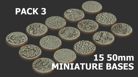PACK 3 - 15 MINIATURE BASES 50mm 3D Print Ready -  .OBJ, .STL files