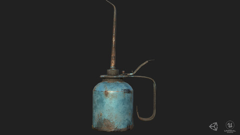 Vintage Oilcan Rusty Blue PBR Game Ready Low-poly