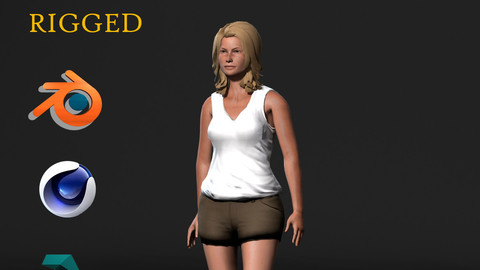 Beautiful Woman-Rigged 3d game character Low-poly 3D model