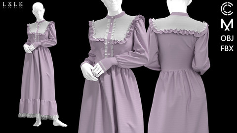 Purple Vintage Dress - Marvelous designer, Clo3d