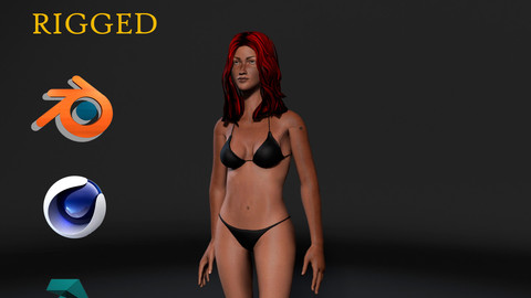 Woman in bikini-Rigged 3d game character Low-poly 3D model