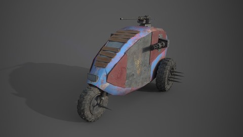 Post apocalyptic electric monster tricycle Low-poly 3D model