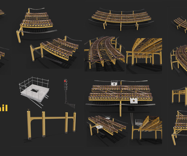 ArtStation Kitbash Elevated Railroad Train Track Metro 3d Model