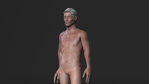 Animated Naked Old Man-Rigged 3d game character Low-poly