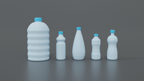 Low Poly Cartoon Water Bottles