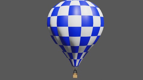 Blue Checkered Balloon - Low poly 3D model - Balao Azul Quadriculado