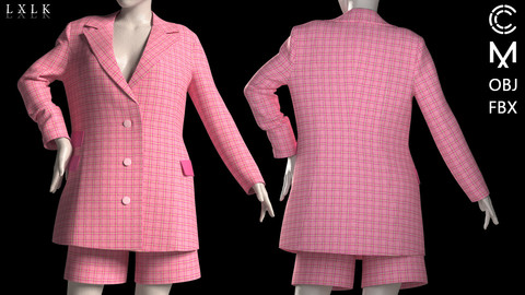 Women's Summer suit / Female Plaid suit - Marvelous Designer, CLO3D, Daz3d