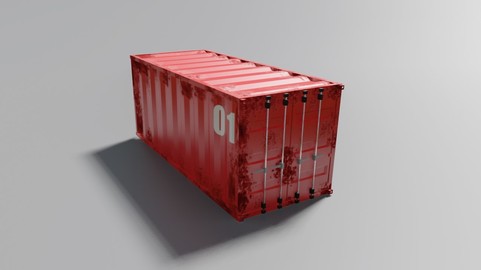 Container Cargo - Red - Ship - Port Low-poly 3D model