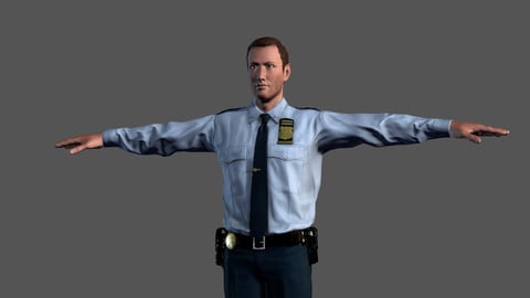 Animated Police Officer-Rigged 3d game character Low-poly 3D model