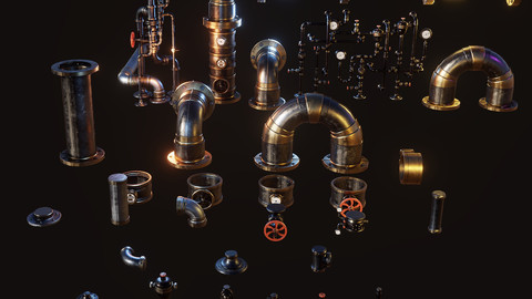 Steampunk Pipes 3D Kit (fbx - obj - blend)