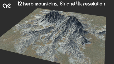 Hero Mountains Collection | 12 Terrains at 8k resolution, Height map+Texture+Mesh