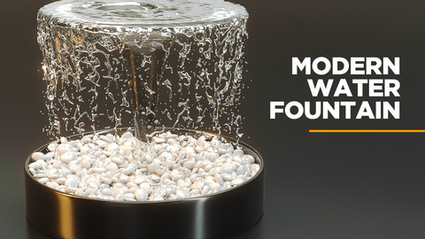 Modern water fountain with simulated stream 3D model