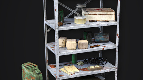 Metal Shelf Collection with garbage - Modular Game ready props Low-poly 3D model