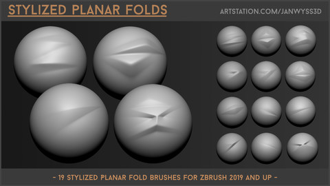 Stylized Planar Folds - 19 Brushes for ZBrush 2019 and up