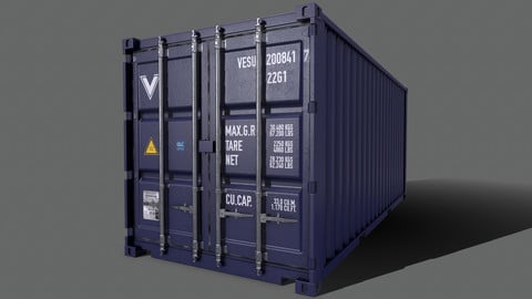 PBR 20 ft Shipping Cargo Container Version 2 - Blue Dark