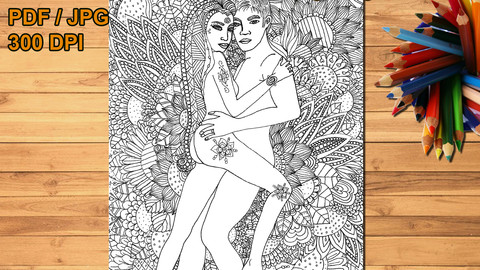 Floral love printable coloring page, digital stamp