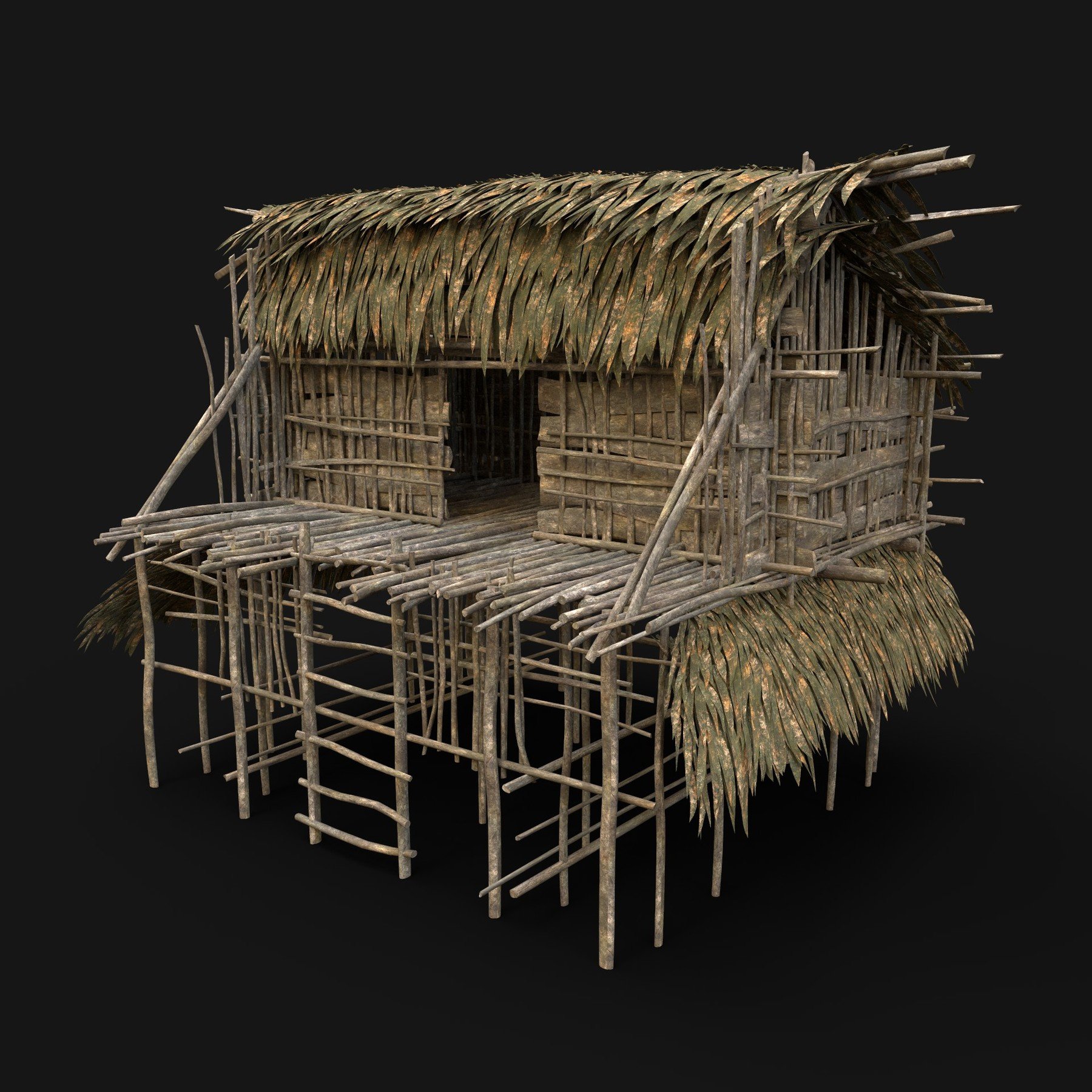 3D model NEXTGEN TRIBAL JUNGLE PRIMAL HUT HOUSE REED TREE SURVIVAL VR / AR  / low-poly