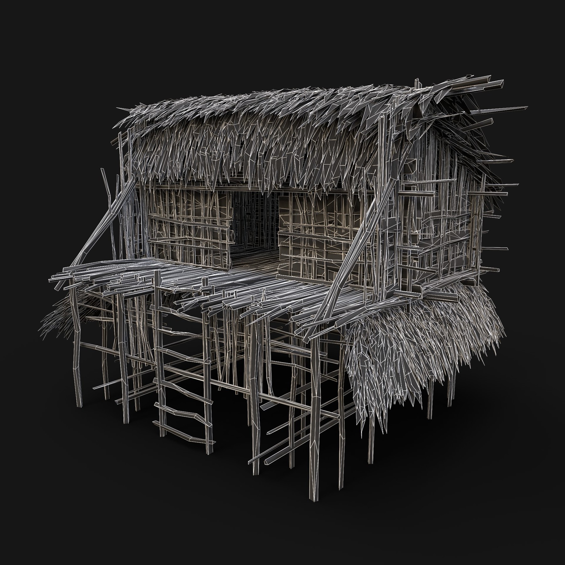 3D model SIMPLE TRIBAL JUNGLE PRIMAL HUT HOUSE REED TREE SURVIVAL VR / AR /  low-poly