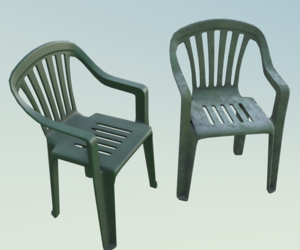 ArtStation Plastic Garden Chair Green 3 Versions Game Assets