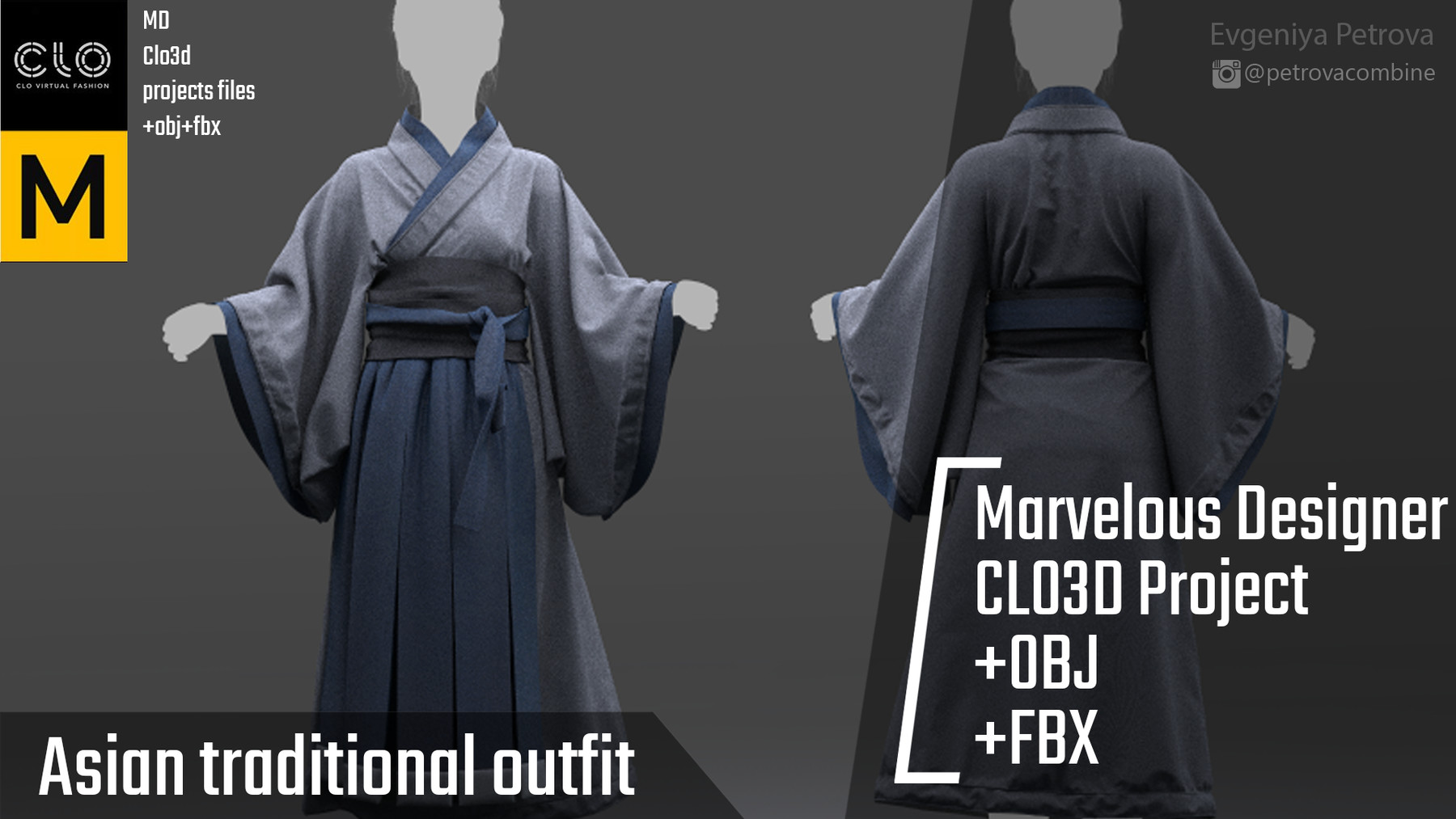 ArtStation - Asian traditional outfit. Clo3d, Marvelous Designer Project +  FBX + OBJ