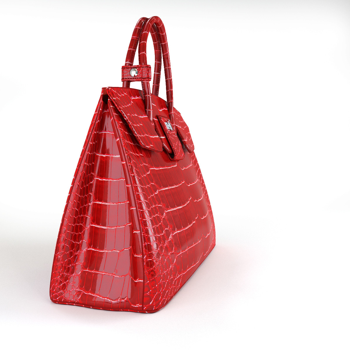 3D model Hermes Birkin Red Crocodile Bag with accessories VR / AR