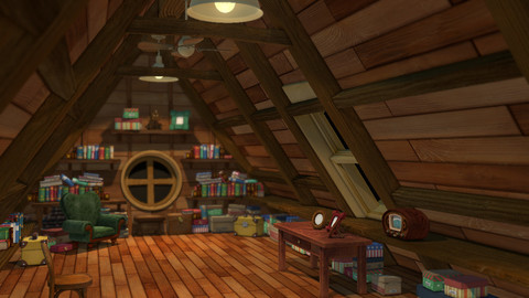 cartoon attic loft bedroom