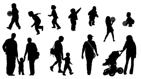 Vector Silhouettes - Parents and their kids set 01