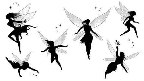 Fairies Silhouettes - Vector Set 01A