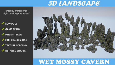 Low poly Wet Mossy Cave Modular Pack 200811