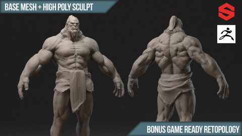 Orc High Poly Sculpture + Substance Files + Base Mesh