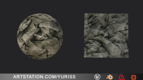 Stylized rock material + Substance painter + Substance designer + Unreal engine + Blender