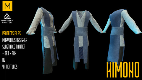 Kimono. Marvelous & Substance projects. FBX & OBJ. 4K Textures.