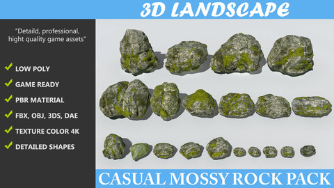 Low poly Casual Mossy Rock With Lichen Pack - 20200816