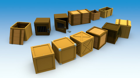 Boxes set Low-poly 3D model