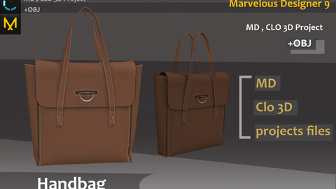 Brown color handbag - Marvelous designer, Clo3d
