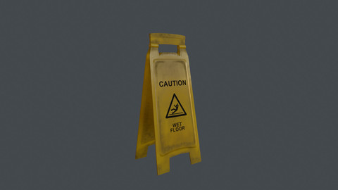 Caution Wet Floor Sign - 4K Textures - Lowpoly PBR