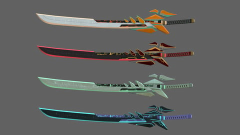 Futuristic Sci-Fi Sword PACK - 4 Swords with Distinct Designs Low-poly 3D Models