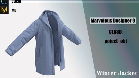 Winter Jacket_Accessory for Zbrush practice_Blue Coat_MD_Clothes