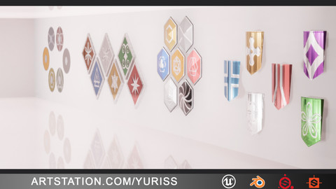 Pack of 27 3D shields + UE4 + Substance Painter + Substance designer + Blender