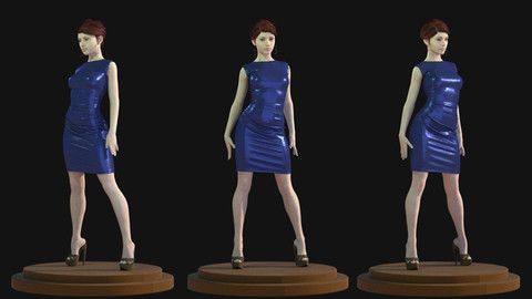 FREE ! Female Blue Satin Dress - 51 Marvelous Designer and Clo3D