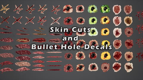 42 Skin Cut Bullet Hole Decal Pack (UE4 Only)