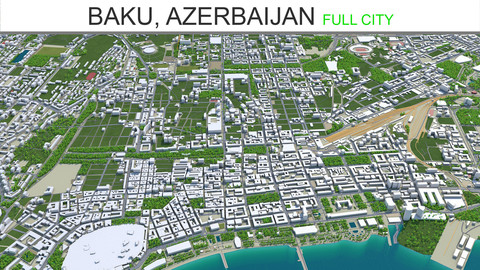 Baku City Azerbaijan 3D Model 50km