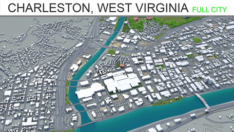 Charleston City West Virginia 3D model  40km