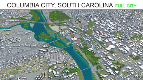 Columbia city, South Carolina 3D Model 50km