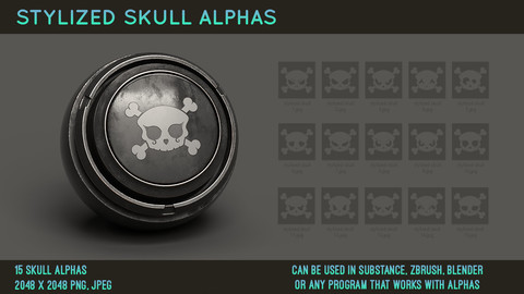 Stylized skull alphas - Halloween alpha pack for substance painter (PNG, JPEG)
