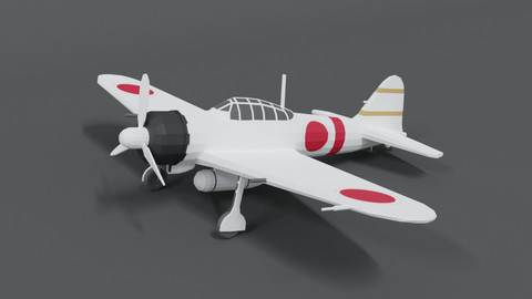 Low Poly Cartoon Mitsubishi A6M Zero WWII