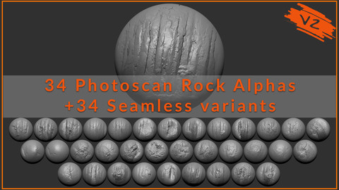 ZBrush Cliff/Rock Alphas and Tileable Textures 2 (8K)