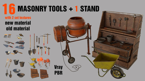 16 Masonry Tools + 1 Stand