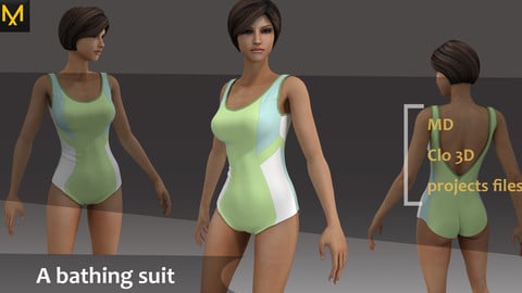 3d Female Bikini - green & blue color swimsuit MD asset